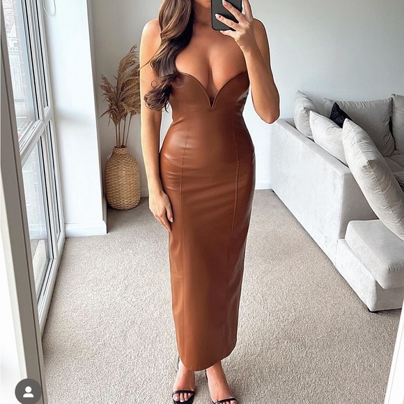 Zara Faux Leather Brown Dress - Picture 3 of 6